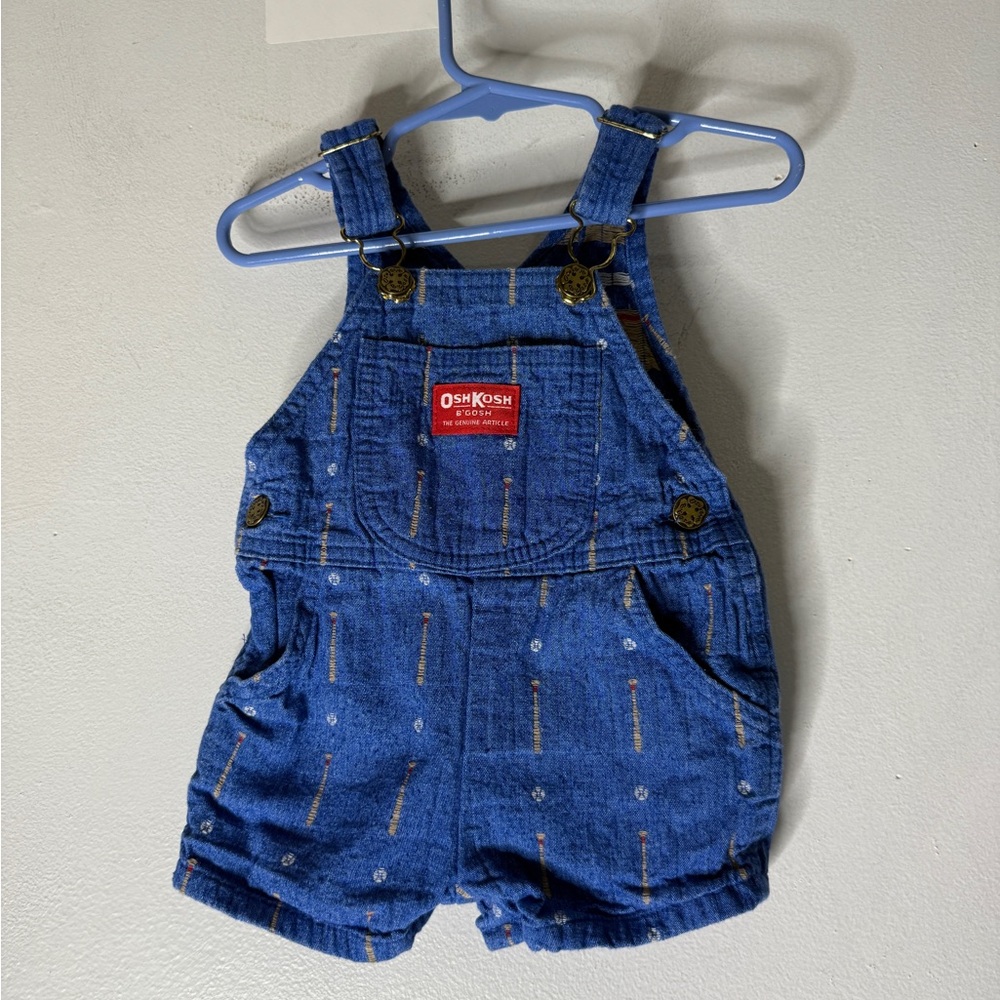 OSHKOSH Vestbak Vintage Embroidered Baseball Bats Ball Jean Overalls 3-6‎ Months